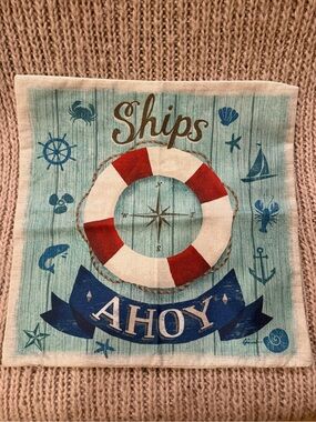 Ahoy Nautical pillowcase cover with Lifesaver and 'Ships' Script